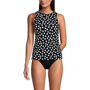 image:imageLands End Womens High Neck UPF 50 Modest Tankini Top SwimsuitBlackEgret White Tossed Dots
