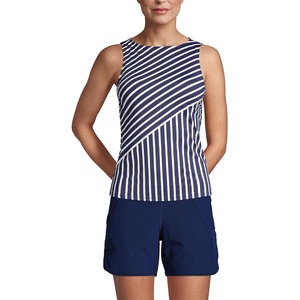 image:imageLands End Womens High Neck UPF 50 Modest Tankini Top SwimsuitDeep Sea Mixed Diagonal Stripe