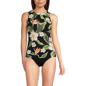 image:imageLands End Womens High Neck UPF 50 Modest Tankini Top SwimsuitHibiscus FloralBlack