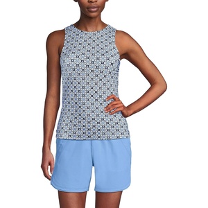 image:imageLands End Womens High Neck UPF 50 Modest Tankini Top SwimsuitLake Blue Geo Floral
