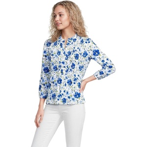 image:imageLands End Womens Lightweight Jersey Button Pintuck TopClear Blue Painted Blooms