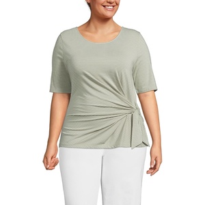 image:imageLands End Womens Lightweight Jersey Tie Front TopSage Thin Stripe