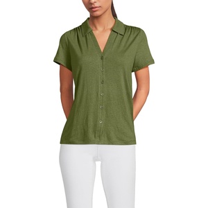 image:imageLands End Womens Linen Blend Short Sleeve Button Front Polo TopArtichoke