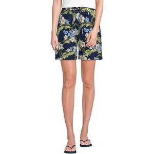 image:imageLands End Womens Linen High Rise Pull On 7 ShortsDeep SeaBlue Floral Tropic