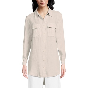 image:imageLands End Womens Linen Roll Sleeve Relaxed Tunic TopChampagneLinen