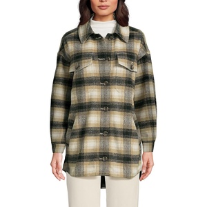 image:imageLands End Womens Menswear Shirt JacketBlackKhaki Plaid