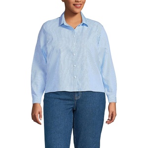 image:imageLands End Womens No Iron Boxy Cropped ShirtClear Blue Sky Thin Stripe