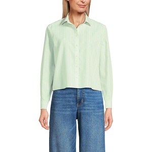 image:imageLands End Womens No Iron Boxy Cropped ShirtIcy Mint Green Narrow Stripe