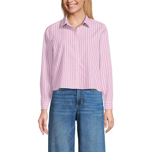 image:imageLands End Womens No Iron Boxy Cropped ShirtSeaside PinkNavy Stripe