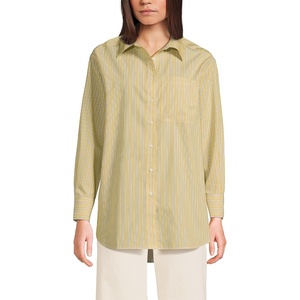 image:imageLands End Womens No Iron Oversized Poplin Extra Long TunicGoldenrodBlue Stripe
