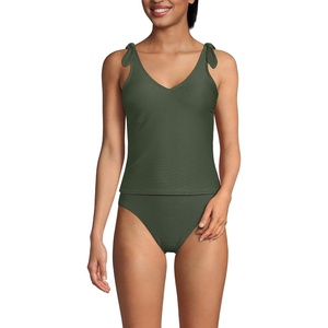 image:imageLands End Womens Ottoman Rib Tie Shoulder Tankini TopRich Olive Green Ottoman