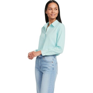 image:imageLands End Womens Pinwale Cord Long Sleeve ShirtBright Aqua Breeze Mini Stripe