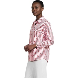 image:imageLands End Womens Pinwale Cord Long Sleeve ShirtClassic Cherry Stripe