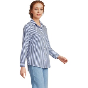 image:imageLands End Womens Pinwale Cord Long Sleeve ShirtWhiteCobalt Blue Stripe