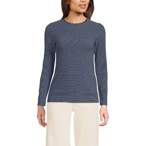 image:imageLands End Womens Plus Size Lightweight Jersey Skimming Long Sleeve Crew Neck TShirtDeep Sea Navy Thin Stripe