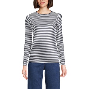 image:imageLands End Womens Plus Size Lightweight Jersey Skimming Long Sleeve Crew Neck TShirtNavyWhite Micro Stripe