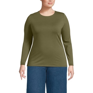 image:imageLands End Womens Plus Size Lightweight Jersey Skimming Long Sleeve Crew Neck TShirtOlive Drab