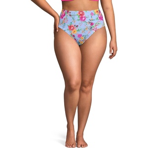image:imageLands End Womens Ribbed Smoothing High Waisted Bikini BottomsCloud Blue Romantic Floral