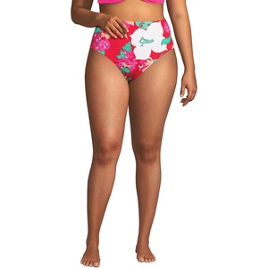 image:imageLands End Womens Ribbed Smoothing High Waisted Bikini BottomsCoral Rose Lilies