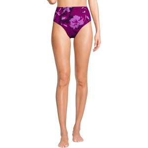 image:imageLands End Womens Ribbed Smoothing High Waisted Bikini BottomsCrimson Rose Abstract Floral