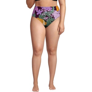 image:imageLands End Womens Ribbed Smoothing High Waisted Bikini BottomsDark Wine Multi Floral Blooms