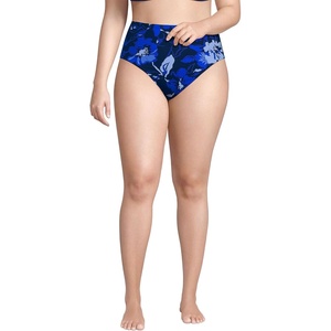image:imageLands End Womens Ribbed Smoothing High Waisted Bikini BottomsDeep Sea Navy Abstract Floral