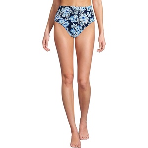 image:imageLands End Womens Ribbed Smoothing High Waisted Bikini BottomsDeep Sea Navy Painted Floral