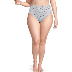 image:imageLands End Womens Ribbed Smoothing High Waisted Bikini BottomsDusk Sky Cherry Stripe