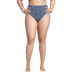 image:imageLands End Womens Ribbed Smoothing High Waisted Bikini BottomsNavyCloud Blue Ditsy Lilies