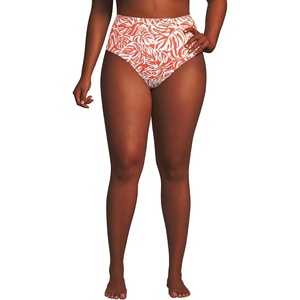 image:imageLands End Womens Ribbed Smoothing High Waisted Bikini BottomsOrange Mini Tropic Leaves