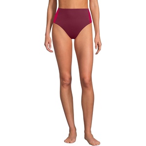 image:imageLands End Womens Seamed High Waisted Bikini BottomsBurgundy SpritzCoral Ruby