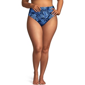 image:imageLands End Womens Seamed High Waisted Bikini BottomsDeep Sea Navy Mosaic Floral