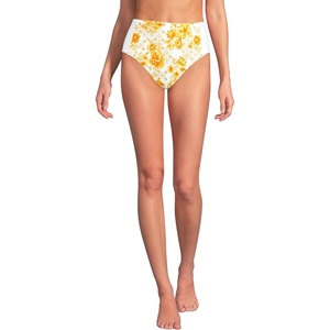 image:imageLands End Womens Seamed High Waisted Bikini BottomsYellow Mosaic FloralWhite