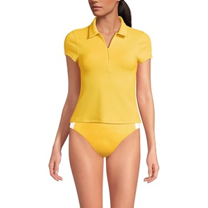 image:imageLands End Womens Short Sleeve Pique Johnny Collar UPF 50 Rash GuardBright Lemon