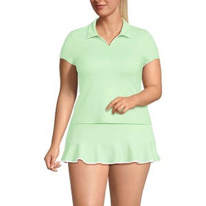 image:imageLands End Womens Short Sleeve Pique Johnny Collar UPF 50 Rash GuardIcy MintWhite