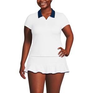 image:imageLands End Womens Short Sleeve Pique Johnny Collar UPF 50 Rash GuardWhiteDeep Sea Navy