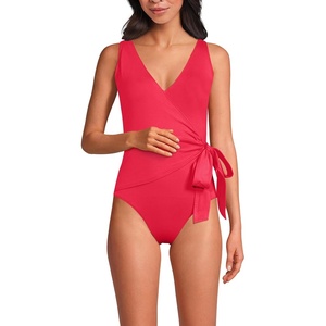 image:imageLands End Womens Side Tie Wrap SwimsuitCoral Roses