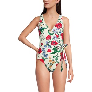 image:imageLands End Womens Side Tie Wrap SwimsuitEgretExploded Poppy Floral