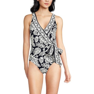 image:imageLands End Womens Side Tie Wrap SwimsuitFloral MedleyBlack Border