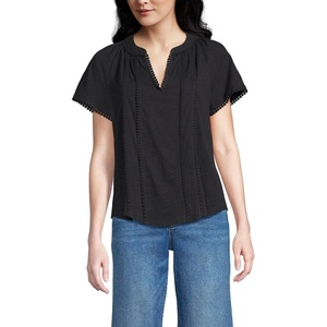 image:imageLands End Womens Slub Short Sleeve Notch Neck TopBlack