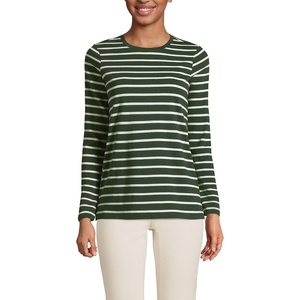 image:imageLands End Womens Supima Long Sleeve Crew TeeFresh Evergreen Breton Stripe