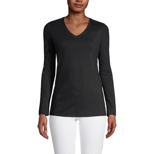 image:imageLands End Womens Supima Long Sleeve VNeck Tee  AmericanGrown Supima Cotton Relaxed Fit Straight Hem Tagless Layering Petite and Plus SizesBlack