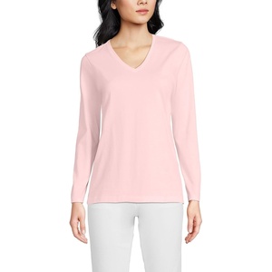 image:imageLands End Womens Supima Long Sleeve VNeck Tee  AmericanGrown Supima Cotton Relaxed Fit Straight Hem Tagless Layering Petite and Plus SizesSea Salt Pink