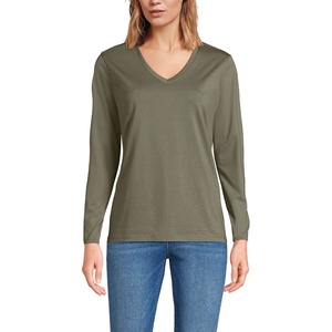 image:imageLands End Womens Supima Long Sleeve VNeck Tee  AmericanGrown Supima Cotton Relaxed Fit Straight Hem Tagless Layering Petite and Plus SizesSoft Olive Drab