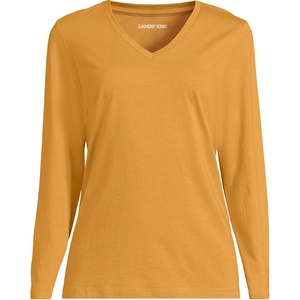 image:imageLands End Womens Supima Long Sleeve VNeck Tee  AmericanGrown Supima Cotton Relaxed Fit Straight Hem Tagless Layering Petite and Plus SizesVintage Amber