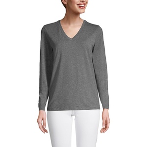 image:imageLands End Womens Supima Long Sleeve VNeck TeeCharcoal Heather