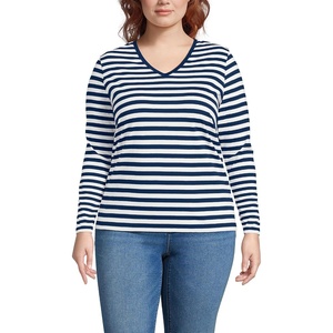 image:imageLands End Womens Supima Long Sleeve VNeck TeeDeep Sea Navy Even Stripe