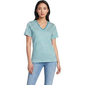 image:imageLands End Womens Supima VNeck TShirtBright Aqua Micro Stripe