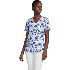 image:imageLands End Womens Supima VNeck TShirtClear Blue Painted Blooms