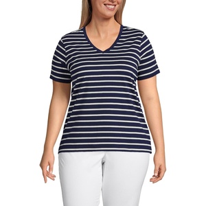 image:imageLands End Womens Supima VNeck TShirtDeep Sea Navy Breton Stripe